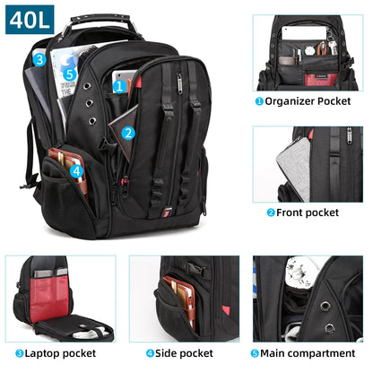 BANGE 40L Laptop Backpack - 17" with USB Charging Port
