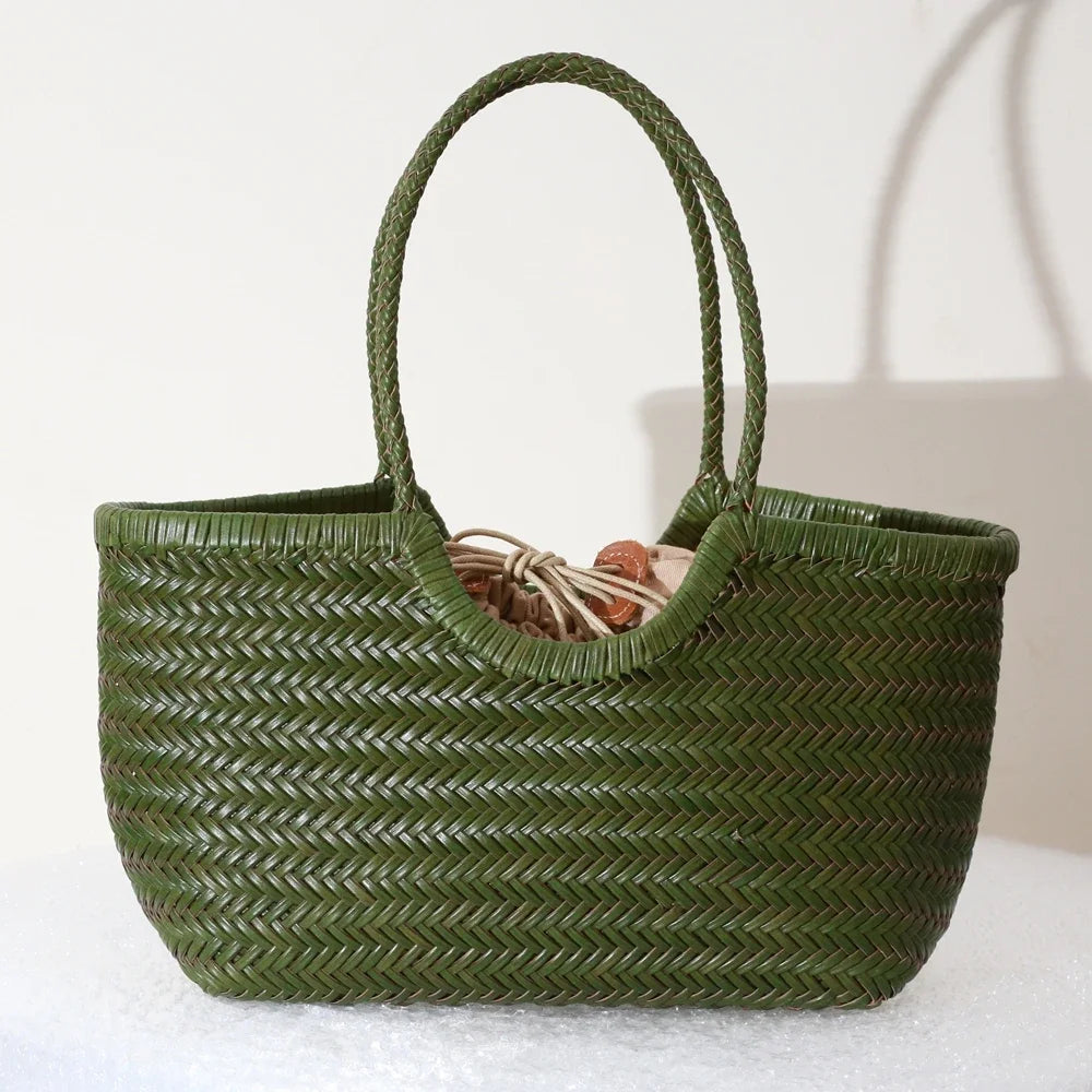Genuine Leather Woven Tote Bag - Handcrafted Shoulder Bag for Women