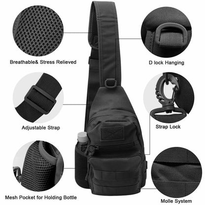 Tactical Sling Bag with Water Bottle Holder – Crossbody Chest Pack