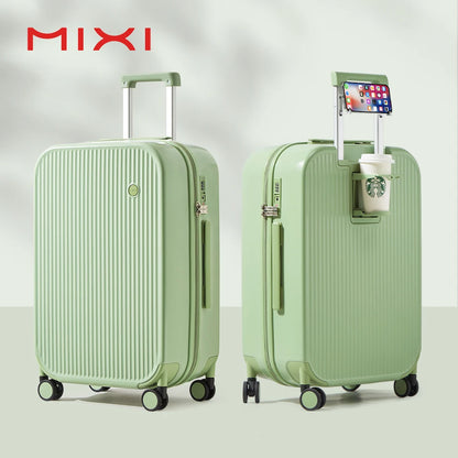 Carry-On Suitcase with Cup & Phone Holder - Hard Shell Spinner Luggage