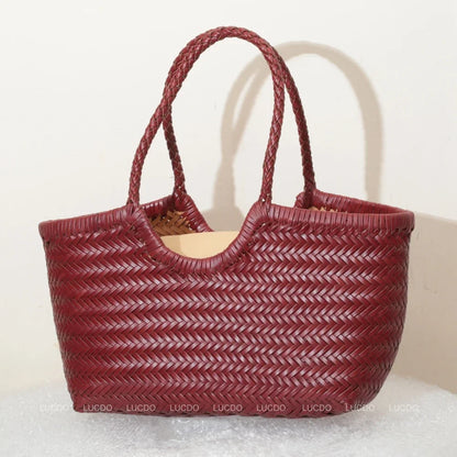 Genuine Leather Woven Tote Bag - Handcrafted Shoulder Bag for Women