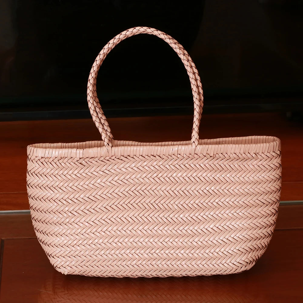 Genuine Leather Woven Tote Bag - Handcrafted Shoulder Bag for Women