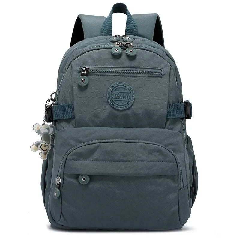 TEGAOTE Nylon A4 Waterproof Women Men School Backpack 15.6'' 14'' Laptop Lightweight Travel Bag Blue Green Black Red Pink M2303
