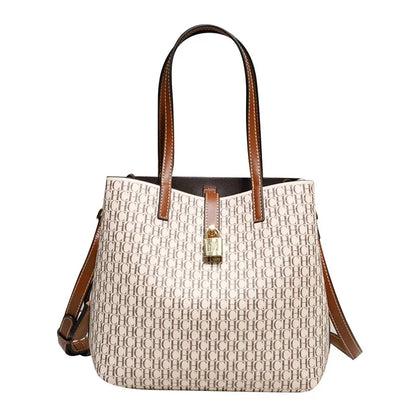 CHCH Leather Crossbody Shoulder Bag with Letter Print - Bucket Style