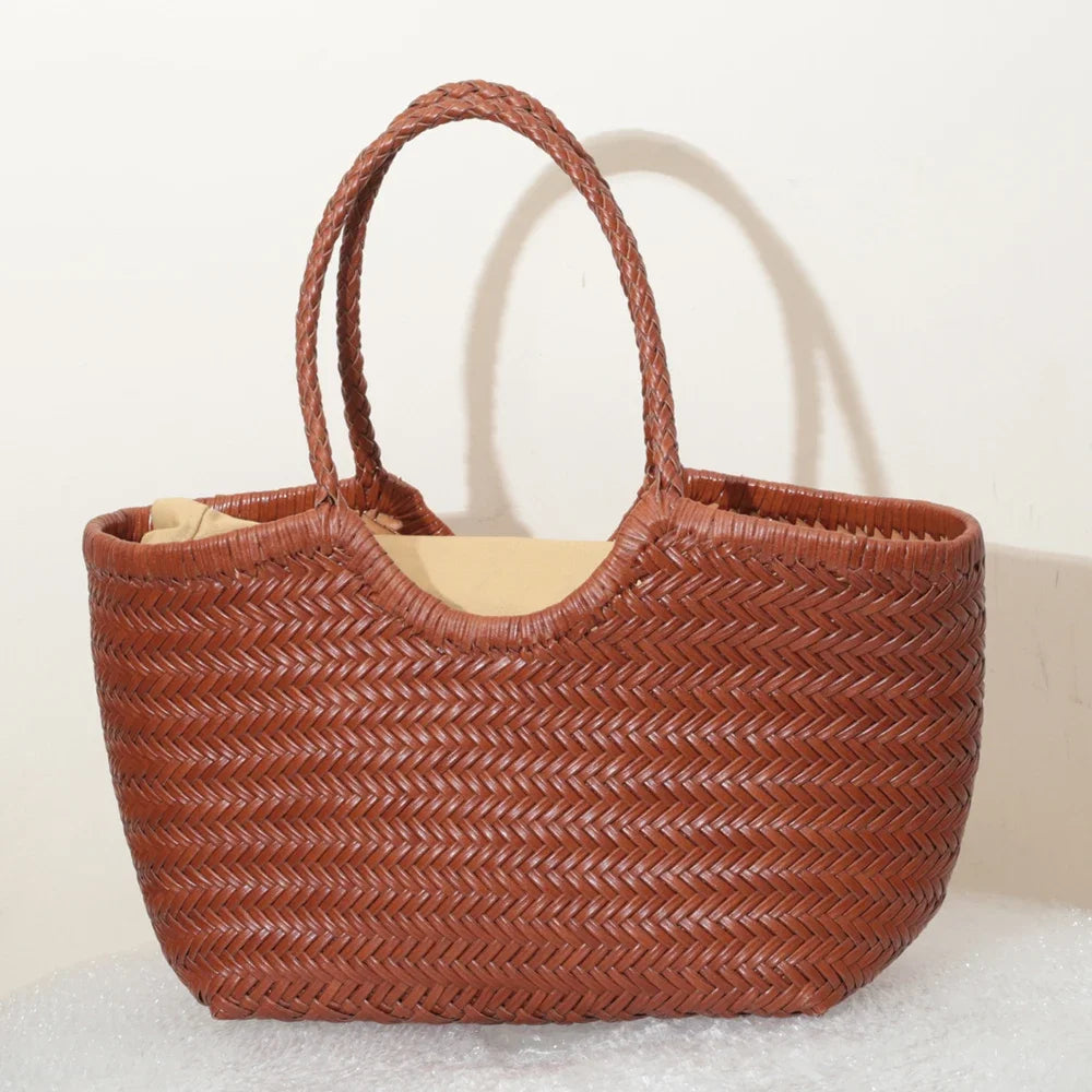 Genuine Leather Woven Tote Bag - Handcrafted Shoulder Bag for Women