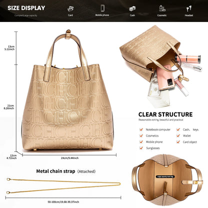 CHCH Embossed Tote Bag - Large Capacity Business Handbag