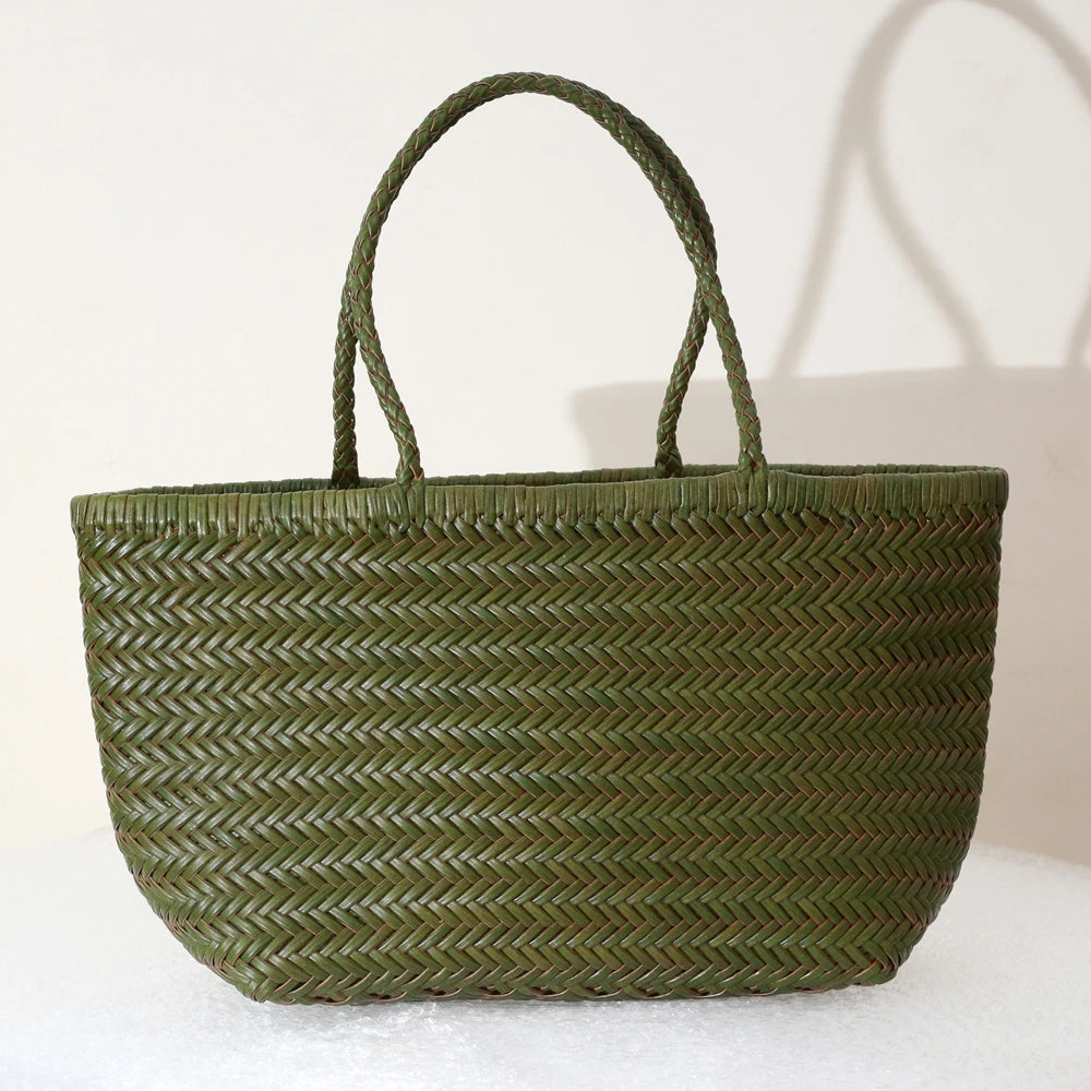 Genuine Leather Woven Tote Bag - Handcrafted Shoulder Bag for Women