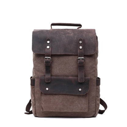 Vintage Canvas Backpack with Leather Trim – College Bookbag