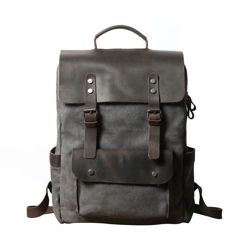 Vintage Canvas Backpack with Leather Trim – College Bookbag
