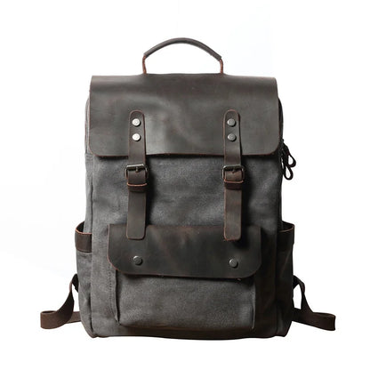 Vintage Canvas Backpack with Leather Trim – College Bookbag