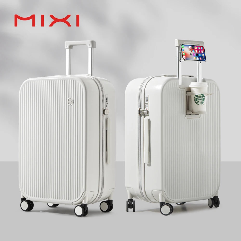 Carry-On Suitcase with Cup & Phone Holder - Hard Shell Spinner Luggage