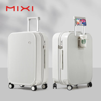 Carry-On Suitcase with Cup & Phone Holder - Hard Shell Spinner Luggage