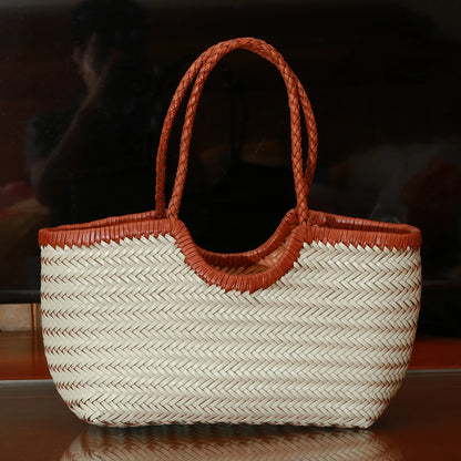 Genuine Leather Woven Tote Bag - Handcrafted Shoulder Bag for Women