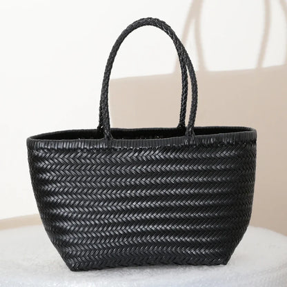 Genuine Leather Woven Tote Bag - Handcrafted Shoulder Bag for Women