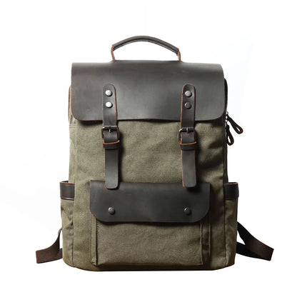 Vintage Canvas Backpack with Leather Trim – College Bookbag