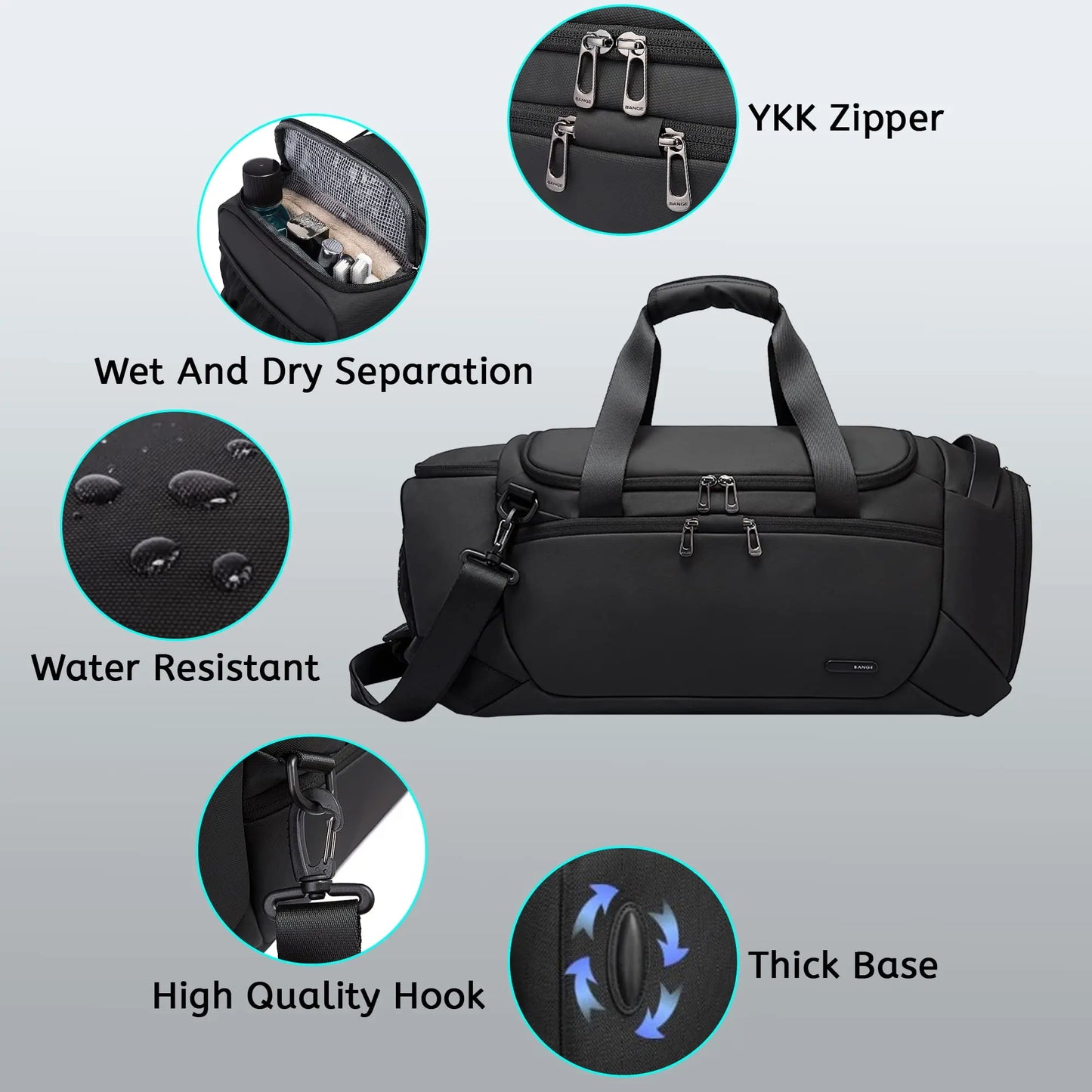 BANGE Waterproof Gym Bag with Wet & Dry Compartments
