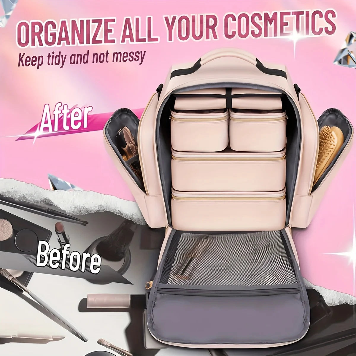 Women's Multi-Layer Travel Cosmetic Bag – Jewellery & Makeup Organiser