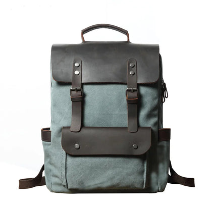 Vintage Canvas Backpack with Leather Trim – College Bookbag
