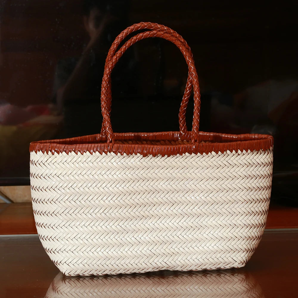 Genuine Leather Woven Tote Bag - Handcrafted Shoulder Bag for Women