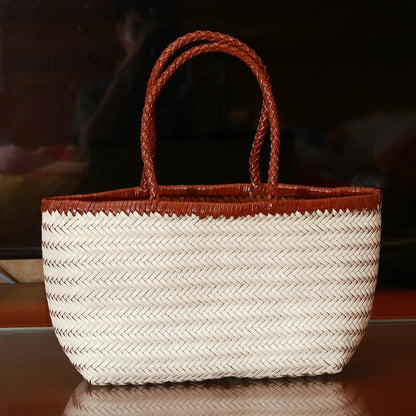 Genuine Leather Woven Tote Bag - Handcrafted Shoulder Bag for Women