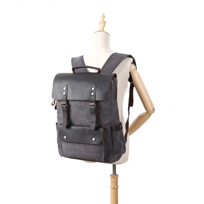 Vintage Canvas Backpack with Leather Trim – College Bookbag