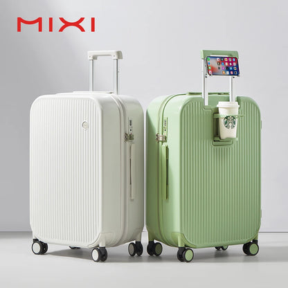 Carry-On Suitcase with Cup & Phone Holder - Hard Shell Spinner Luggage