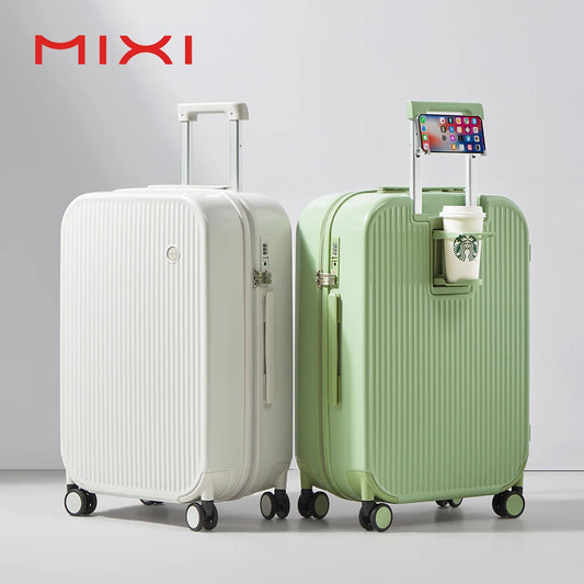 Carry-On Suitcase with Cup & Phone Holder - Hard Shell Spinner Luggage