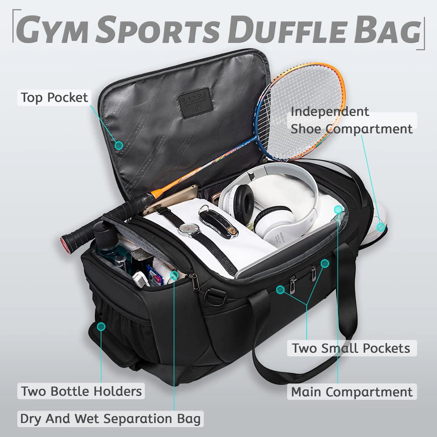 BANGE Waterproof Gym Bag with Wet & Dry Compartments