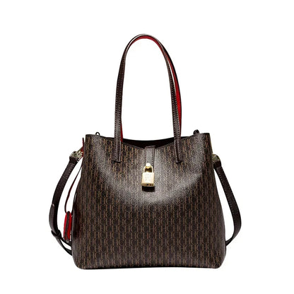 CHCH Leather Crossbody Shoulder Bag with Letter Print - Bucket Style