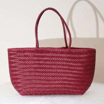 Genuine Leather Woven Tote Bag - Handcrafted Shoulder Bag for Women