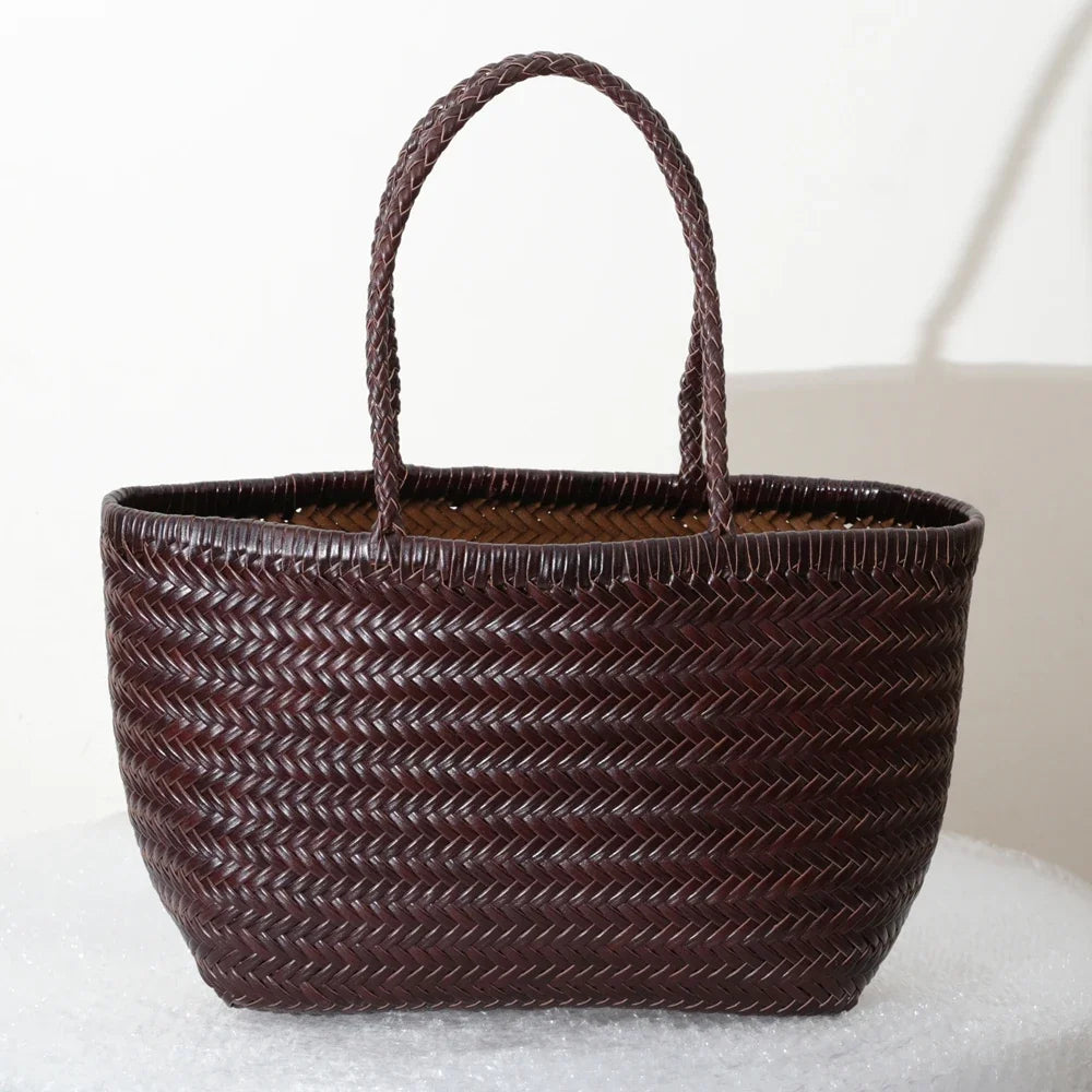 Genuine Leather Woven Tote Bag - Handcrafted Shoulder Bag for Women