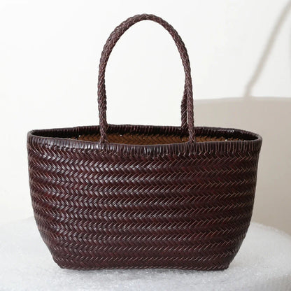 Genuine Leather Woven Tote Bag - Handcrafted Shoulder Bag for Women