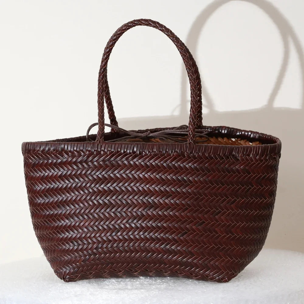 Genuine Leather Woven Tote Bag - Handcrafted Shoulder Bag for Women