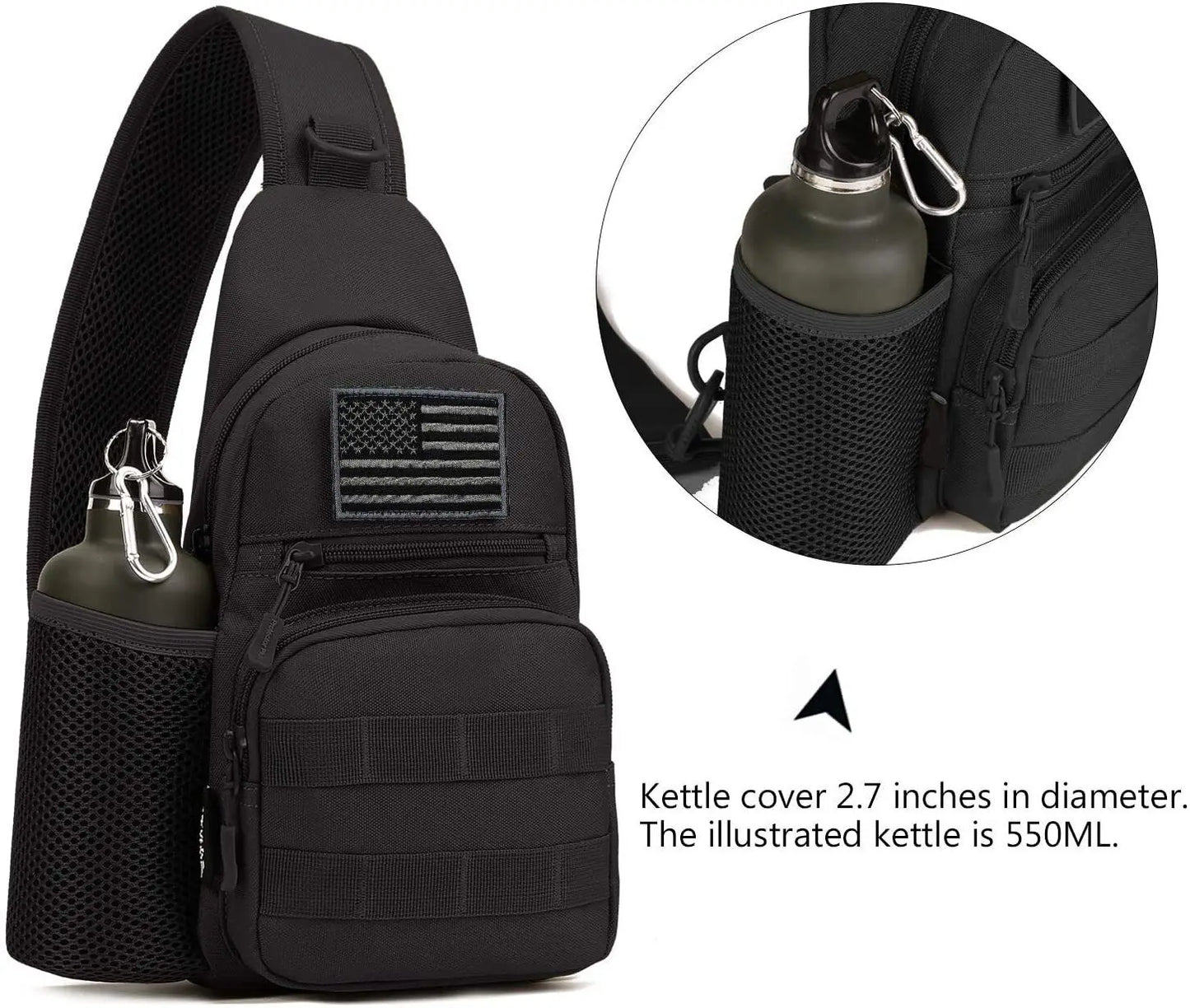 Tactical Sling Bag with Water Bottle Holder – Crossbody Chest Pack