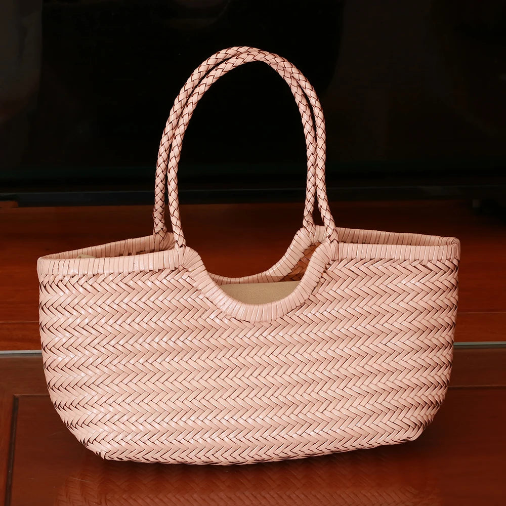 Genuine Leather Woven Tote Bag - Handcrafted Shoulder Bag for Women