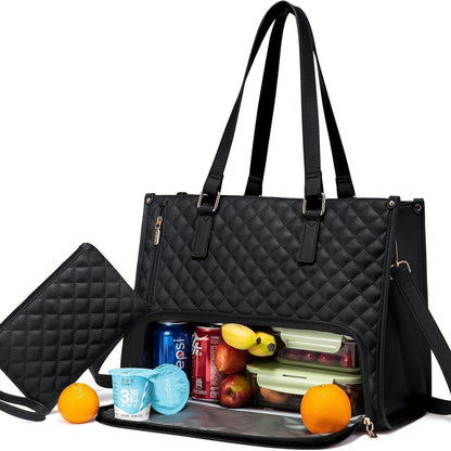 2-in-1 Quilted Laptop & Lunch Tote with Wallet