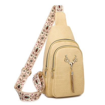 Urban Minimalist Crossbody Sling Bag with Deer Tassel