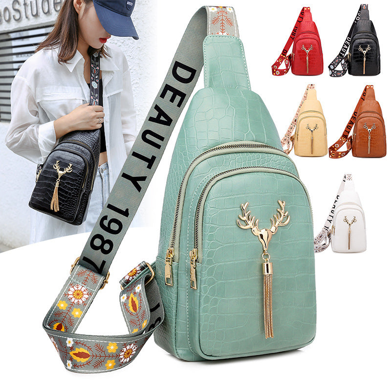 Urban Minimalist Crossbody Sling Bag with Deer Tassel