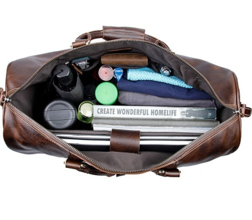 Premium Leather Trolley Travel Bag - Large Capacity Weekender