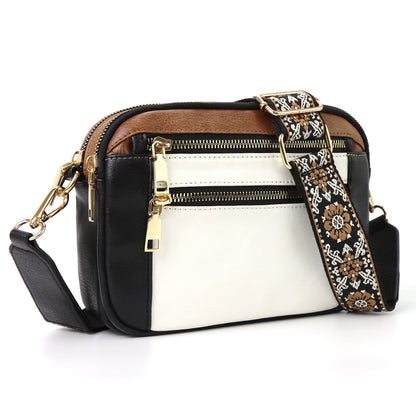 Floral Embroidered Triple-Zip Crossbody Bag