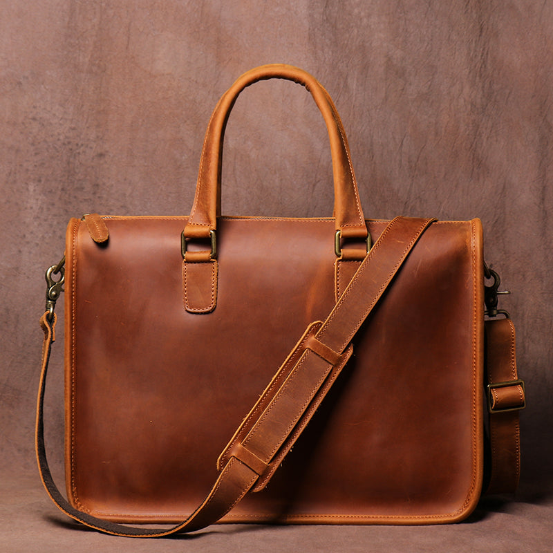 Vintage Crazy Horse Leather Briefcase - 14" Laptop Bag