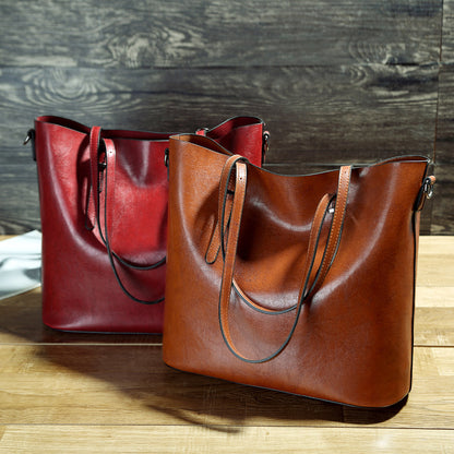 Oil Wax Leather Tote Bag - Classic Messenger Style
