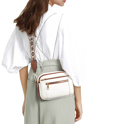 Floral Embroidered Triple-Zip Crossbody Bag