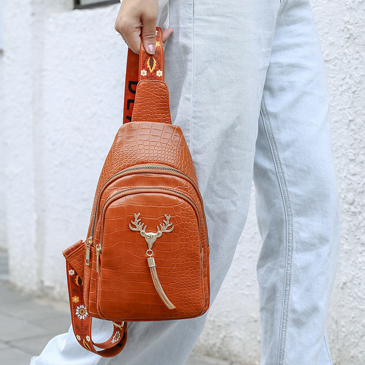 Urban Minimalist Crossbody Sling Bag with Deer Tassel