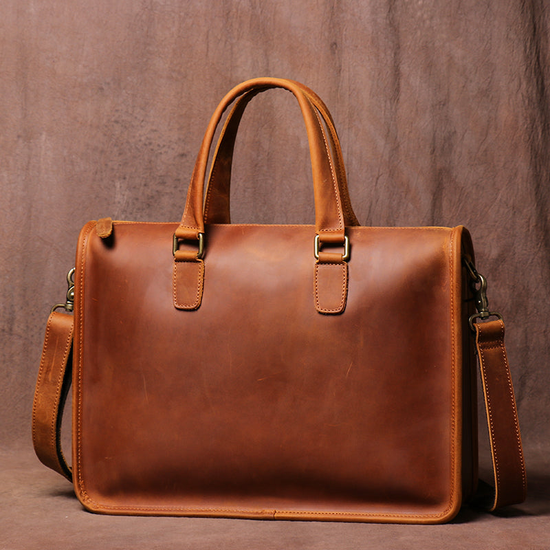 Vintage Crazy Horse Leather Briefcase - 14" Laptop Bag