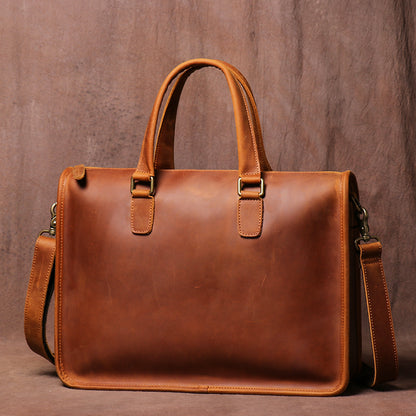Vintage Crazy Horse Leather Briefcase - 14" Laptop Bag